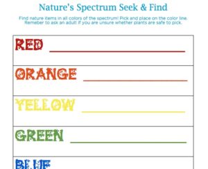 Explore the wonder of nature's color spectrum with this fun seek and find! Click through to get the full instructions, free from Wings, Worms, and Wonder! 