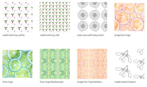 6 new print on demand fabric pattern designs in the Wings, Worms, and Wonder Spoonflower shop!